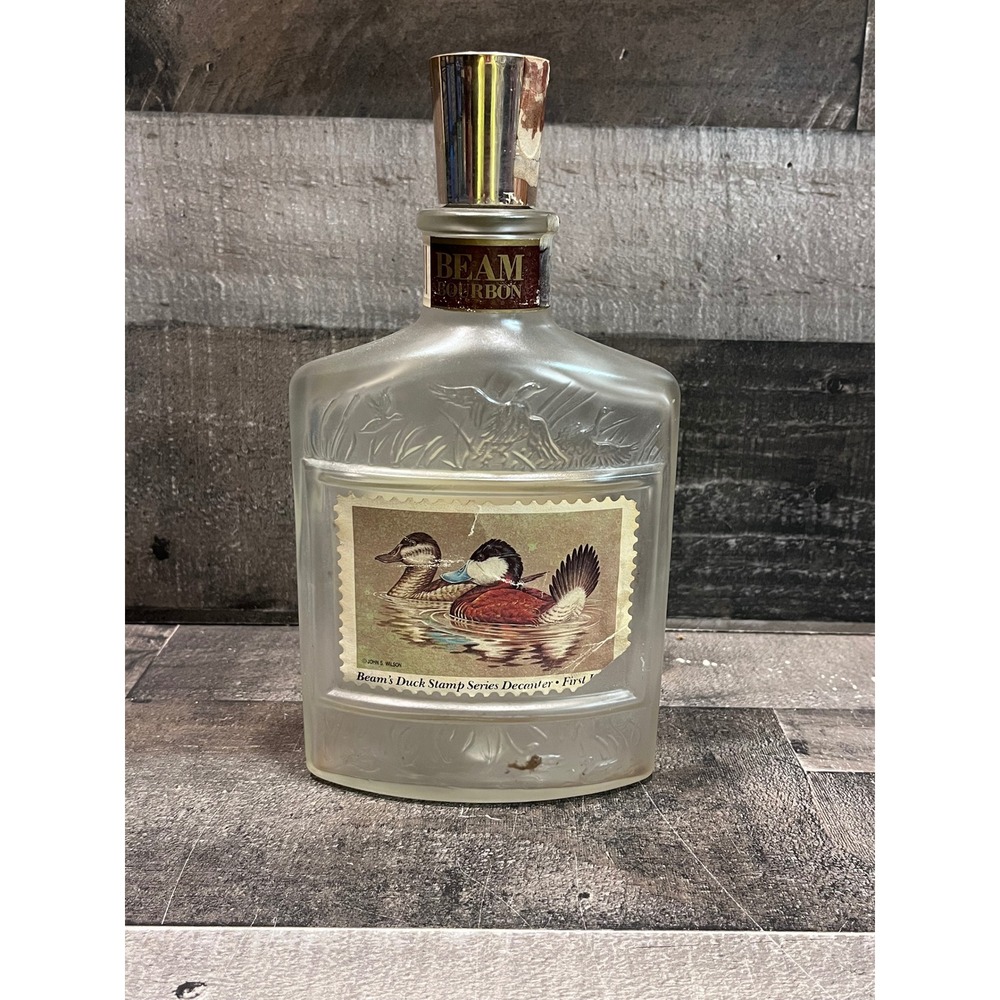 Jim Beam Duck Stamp Series Decanter First Issue Ruddy Ducks Frosted Glass Bottle